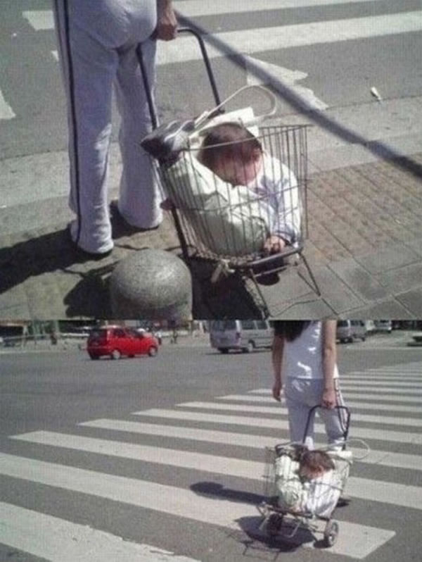 WTF-Mom-Fails6- baby stroller alternative cart- bad mother parent