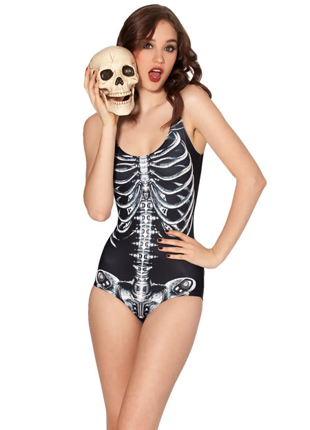black skeleton bathing suit one piece monokini